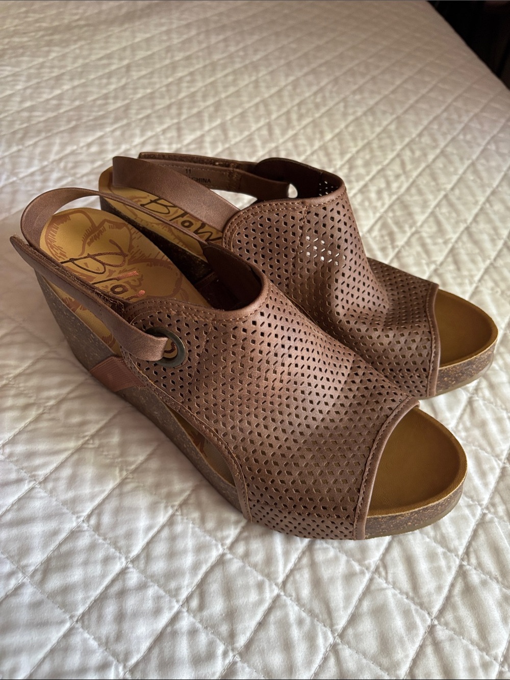 Blowfish Tan Perforated Slingback Wedge Sandals